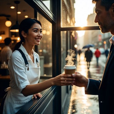 Coffee served in city cafe