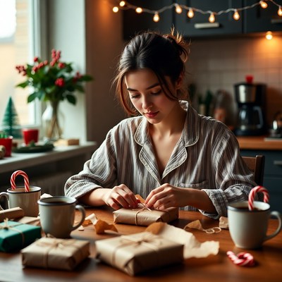 Wrapping gifts at home for holiday season