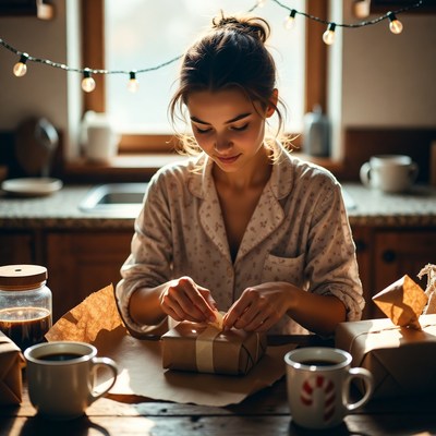 Preparing gifts at home in the morning