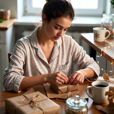 Preparing gifts at home during morning hours