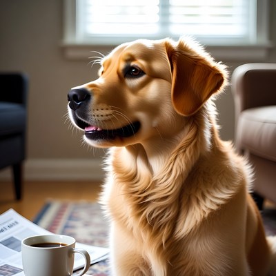 Golden retriever sitting in room