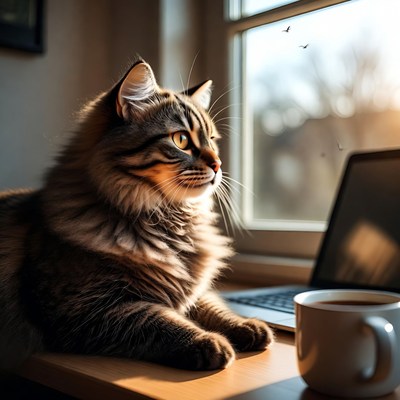 Cat sitting by window in afternoon