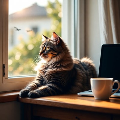 Cat by the window in afternoon light