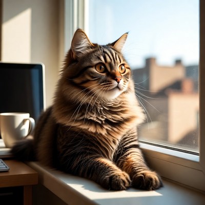 Cat sitting by the window in the afternoon