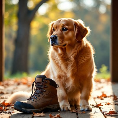 Dog with boot in autumn setting