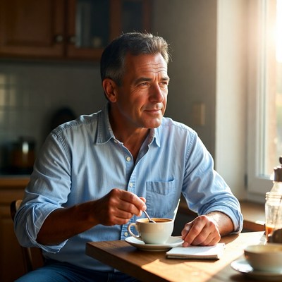 Man enjoying coffee in kitchen