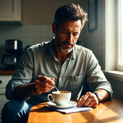 Man enjoying coffee at home