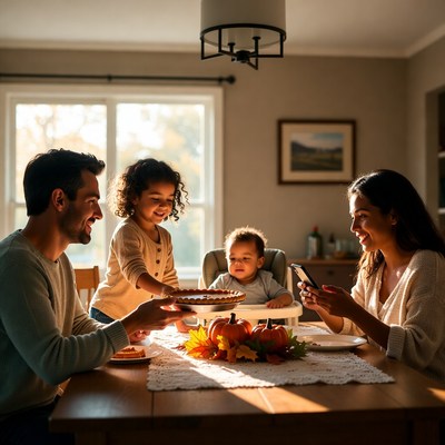 Family sharing dessert at home