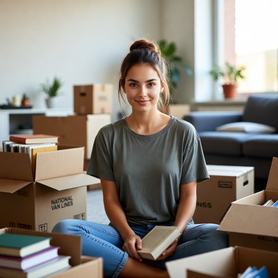 Moving books in a living room