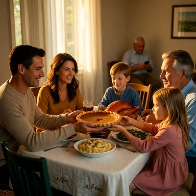 Family gathering for holiday meal
