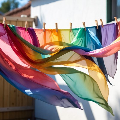 Colorful scarves blowing in wind