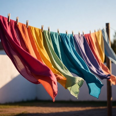 Colorful cloths drying in sunlight