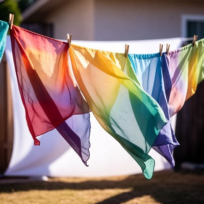 Colorful scarves drying under sunlight