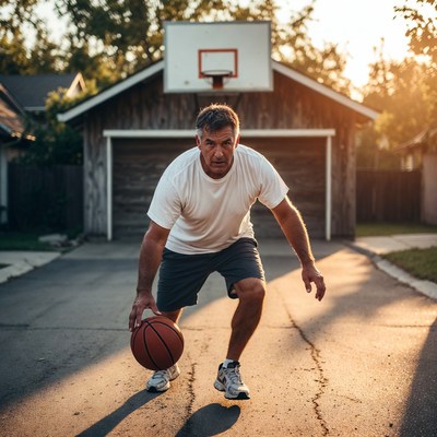 Man dribbles basketball in street