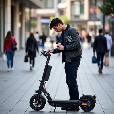 Man with scooter on city street