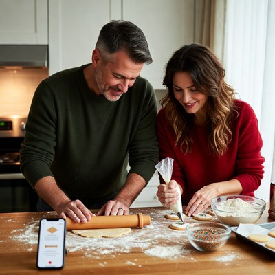 Baking cookies in the kitchen together