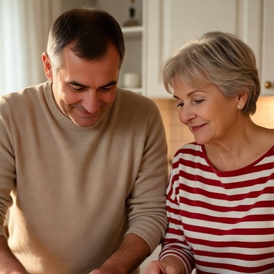 Family members cooking together in kitchen