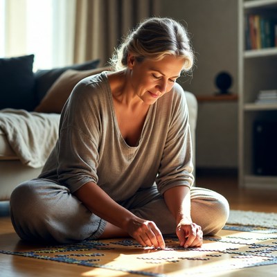 Woman working on puzzle indoors