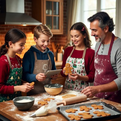 Baking gingerbread cookies with family