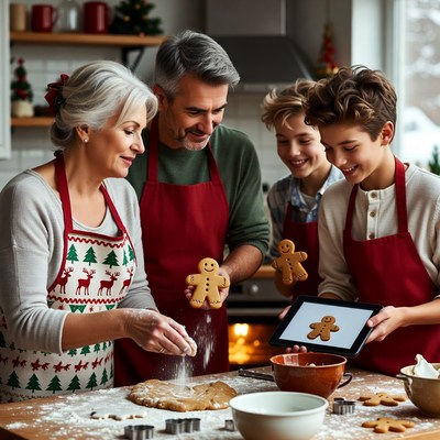 Baking cookies with family during holiday season