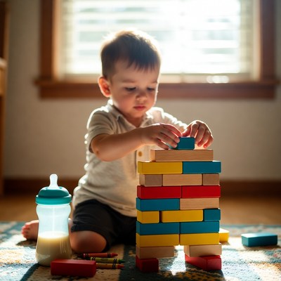 Building blocks at home with child