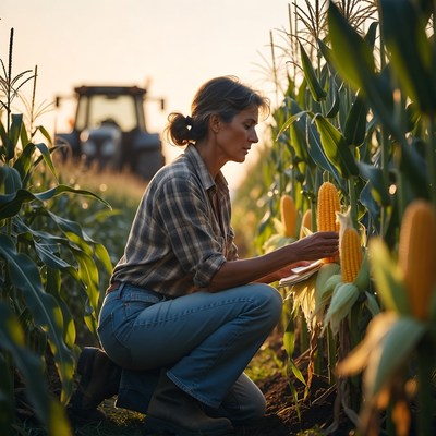 Harvesting corn at sunset in the field
