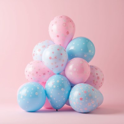 Balloons stacked in pink background