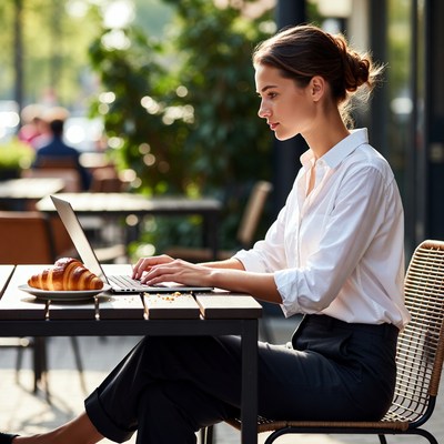 Woman working outdoors on laptop