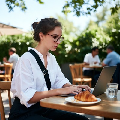 Working at a cafe outside