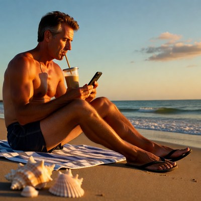 Man enjoying a drink on the beach