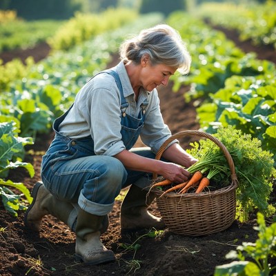 Harvesting carrots in a garden