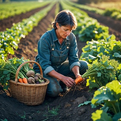 Harvesting vegetables in the field