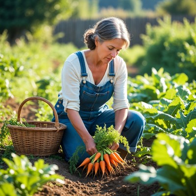 Harvesting carrots in the garden