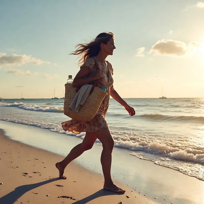 Walking on the beach at sunset