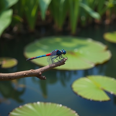 Bright dragonfly on a stick
