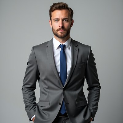 Business man in gray suit standing