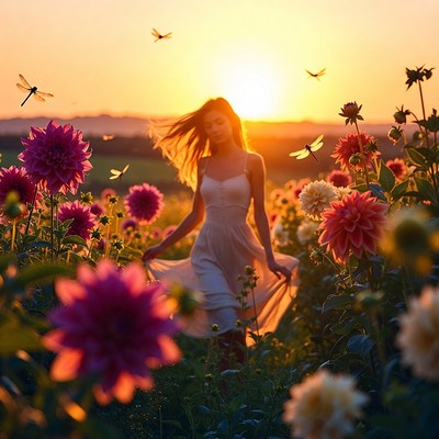Sunset stroll through flower field