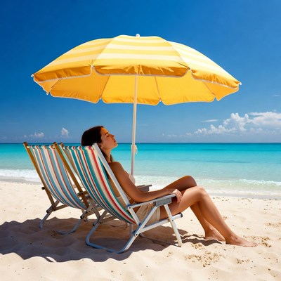 Relaxing on the beach under an umbrella