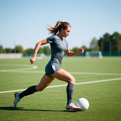 Woman runs on soccer field