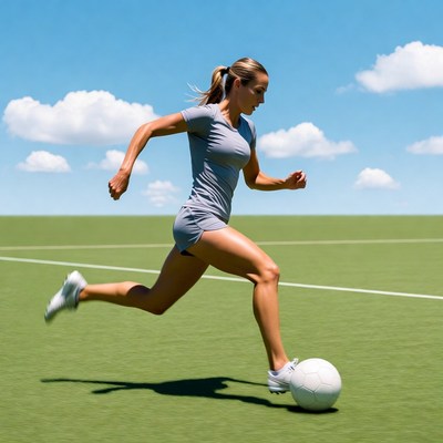 Woman runs on soccer field