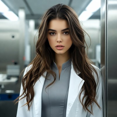 Woman in lab coat poses in hospital