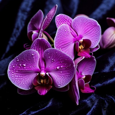 Purple orchids on dark surface