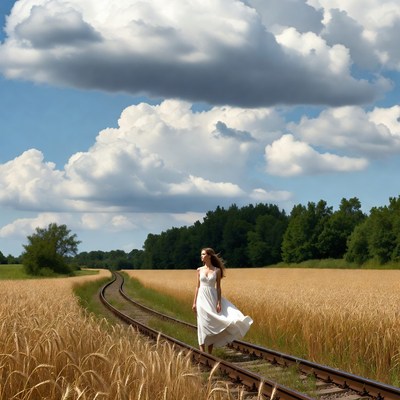 Woman walking on railway tracks