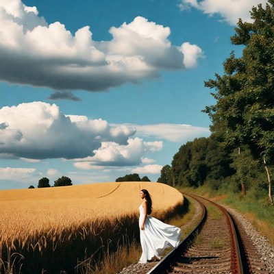 Woman walks along rail tracks