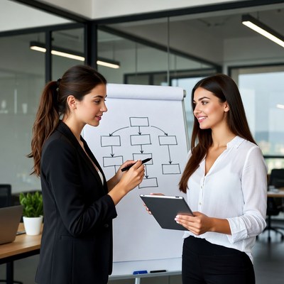 Two women discussing a project plan