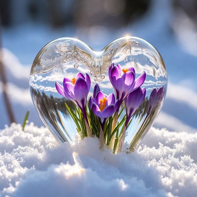 Heart shape with flowers in snow