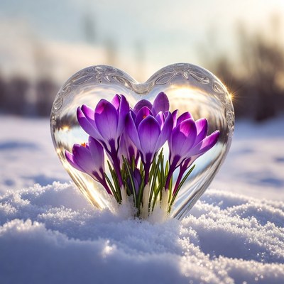 Flowers in heart-shaped glass