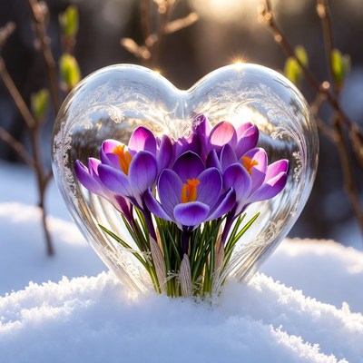 Crocuses in a heart shape