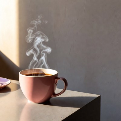 Warm coffee on a table in light