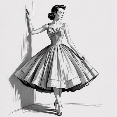 Woman in vintage dress in an art studio